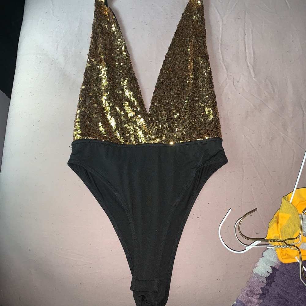 Gold sequin body suit